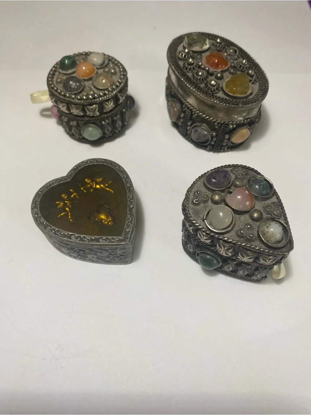Decorative Vintage-Style Jeweled Trinket Boxes - Multicolor